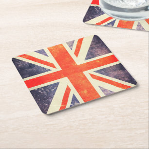 Posavasos Cuadrado De Papel Bandera de Union Jack del vintage