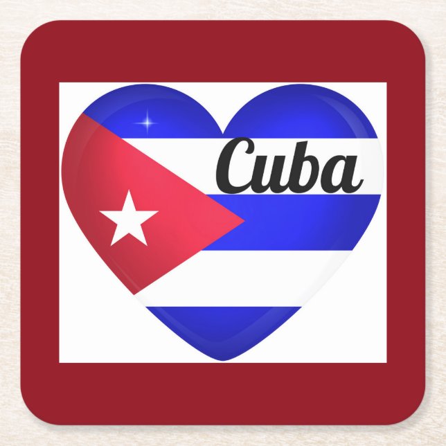 Posavasos Cuadrado De Papel Bandera del Corazón de Cuba (Anverso)