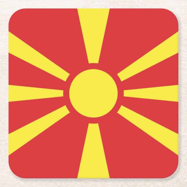 Posavasos Cuadrado De Papel Bandera del Norte de Macedonia (Anverso)