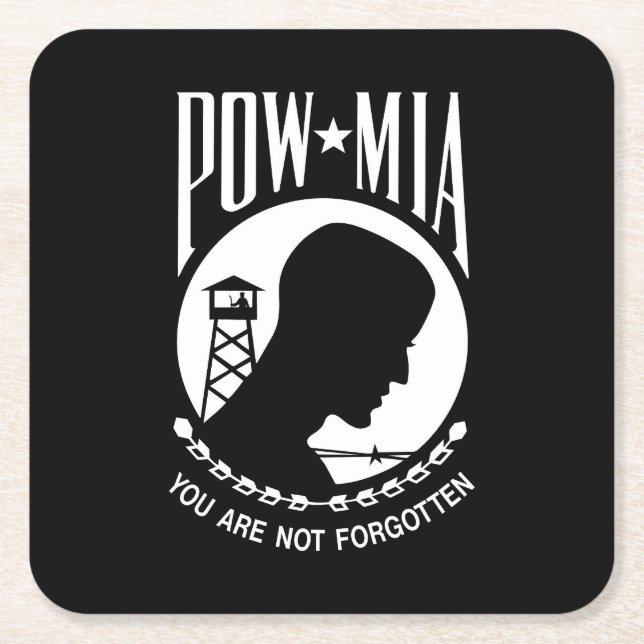 Posavasos Cuadrado De Papel Bandera del POW MIA: Soldados desaparecidos en la  (Anverso)