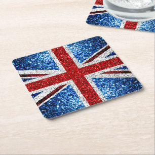 Posavasos Cuadrado De Papel Bandera del Reino Unido azul rojo brillante purpur
