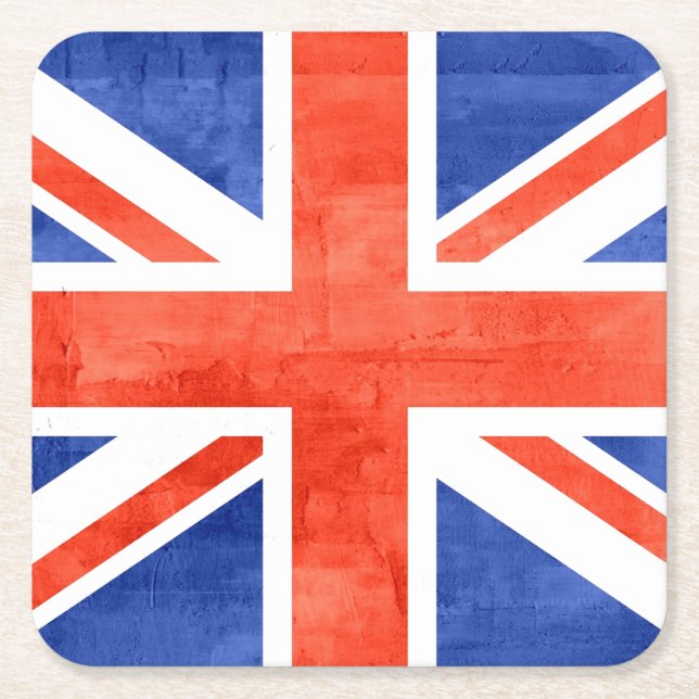 Posavasos Cuadrado De Papel Bandera del Reino Unido Grunge (Anverso)