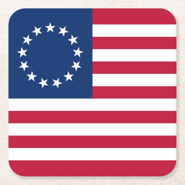 Posavasos Cuadrado De Papel Bandera estadounidense de Betsy Ross (Anverso)