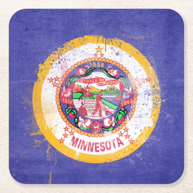 Posavasos Cuadrado De Papel Bandera estatal de Minnesota en peligro (Anverso)