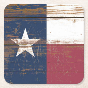 Posavasos Cuadrado De Papel Bandera Estatal de Texas de madera antigua