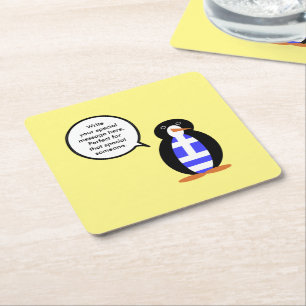 Posavasos Cuadrado De Papel Bandera Griega Pingüino Ms Personalizado