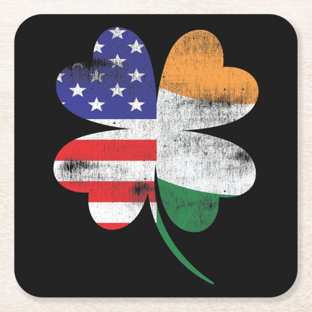 Posavasos Cuadrado De Papel BANDERA IRLANDESA AMERICANA Irlanda Shamrock (Anverso)