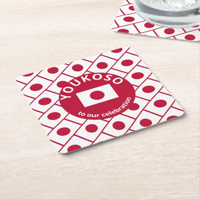 Posavasos Cuadrado De Papel BANDERA JAPONESA personalizado (En perspectiva)