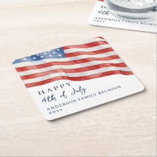 Posavasos Cuadrado De Papel Bandera moderna de EE. UU. acuarela fiesta 4 de ju