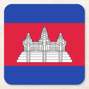 Posavasos Cuadrado De Papel Bandera patriótica de Camboya