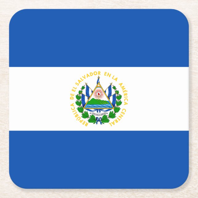 Posavasos Cuadrado De Papel Bandera Patriótica de El Salvador (Anverso)