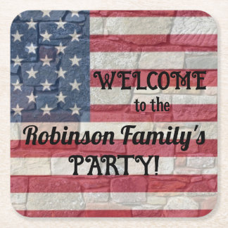 Posavasos Cuadrado De Papel Bandera Patriótica de Estados Unidos en calligrafí