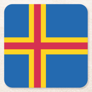 Posavasos Cuadrado De Papel Bandera patriótica de las Islas Åland