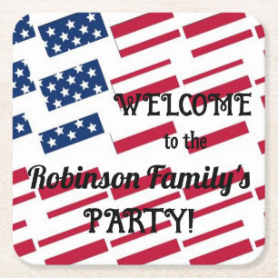 Posavasos Cuadrado De Papel Bandera Patriótica Estadounidense Tiles Calligraph