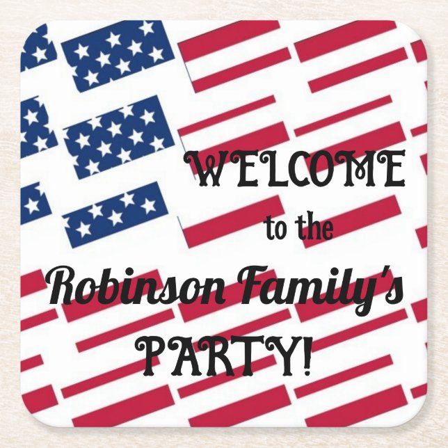 Posavasos Cuadrado De Papel Bandera Patriótica Estadounidense Tiles Calligraph (Anverso)