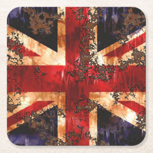 Posavasos Cuadrado De Papel Bandera Patriótica Oxidada del Reino Unido