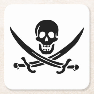 Posavasos Cuadrado De Papel Bandera pirata calavera espadas cruzadas
