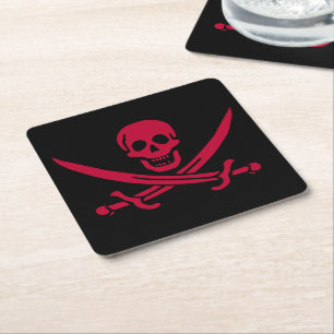 Posavasos Cuadrado De Papel Bandera pirata de Crimson Skull & Swords Calico Ja