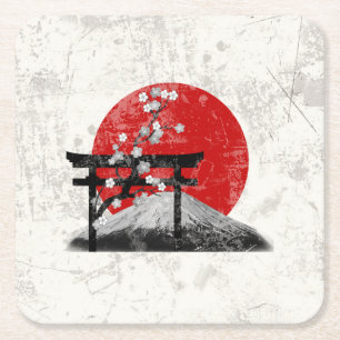 Posavasos Cuadrado De Papel Bandera y símbolos de Japón ID153