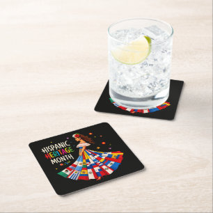 Posavasos Cuadrado De Papel Banderas de países latinos del Mes de la Herencia
