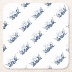 Posavasos Cuadrado De Papel Banderas estadounidenses de época azul y blanca co