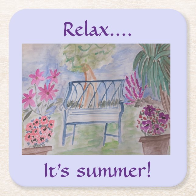 Posavasos Cuadrado De Papel Baño de jardín de verano (Anverso)