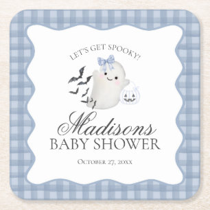 Posavasos Cuadrado De Papel Bar de Baby Shower Fantasmita Azul Pastel