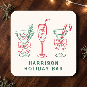 Posavasos Cuadrado De Papel Bar de Vacaciones Personalizado Navidad