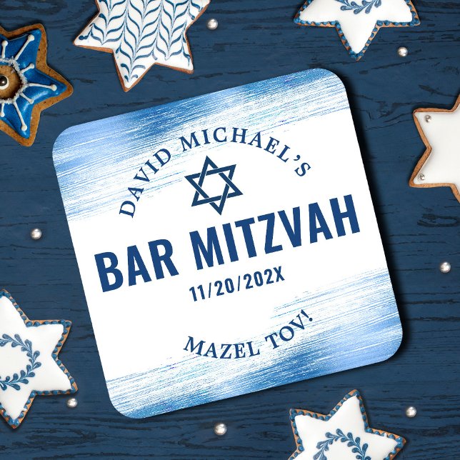 Posavasos Cuadrado De Papel Bar Mitzvah Relieve metalizado azul Típografía mod (Subido por el creador)