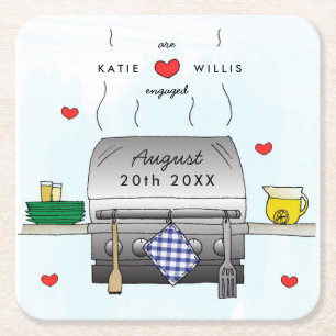 Posavasos Cuadrado De Papel Barbecue Grill Engagement Party