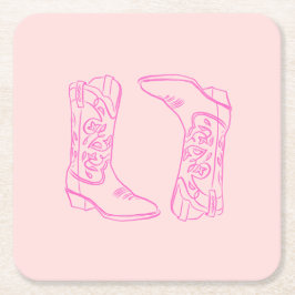 Posavasos Cuadrado De Papel Barbie Rosada Boots Cowgirl Bachelorette