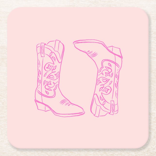 Posavasos Cuadrado De Papel Barbie Rosada Boots Cowgirl Bachelorette (Anverso)