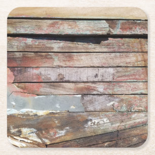 Posavasos Cuadrado De Papel Barcaza Rústica Deteriorada Tablas de Madera Náuti