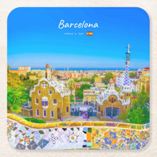 Posavasos Cuadrado De Papel Barcelona, España - Parque Güell Mosaico Gaudí