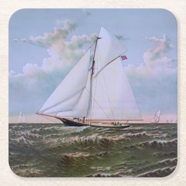 Posavasos Cuadrado De Papel Barco de vela antiguo (Anverso)