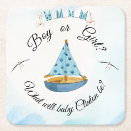 Posavasos Cuadrado De Papel Barco de vela con revelación de género