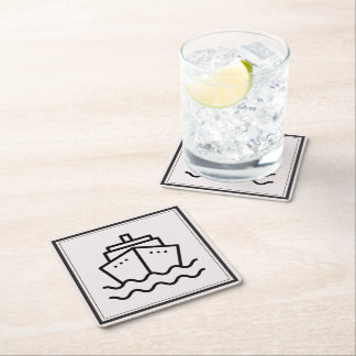 Posavasos Cuadrado De Papel Barco minimalista en elegante arte oceánico enmarc