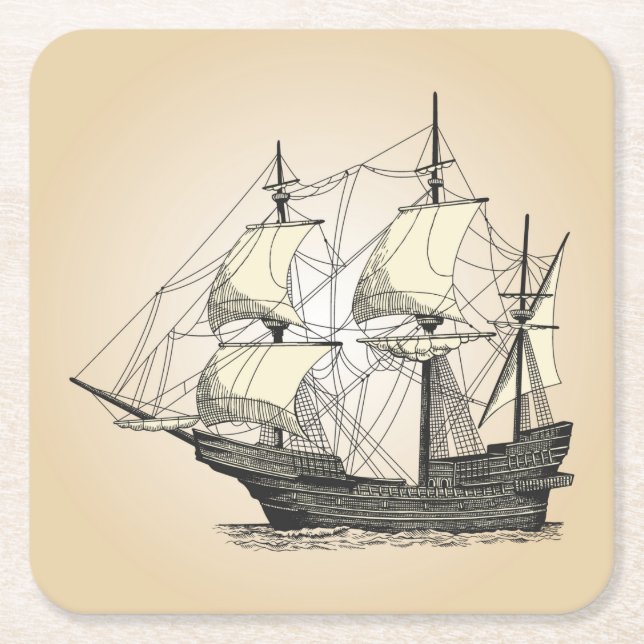 Posavasos Cuadrado De Papel Barco pirata (Anverso)