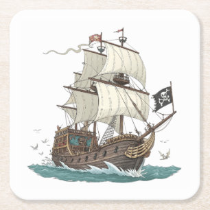 Posavasos Cuadrado De Papel Barco Pirata