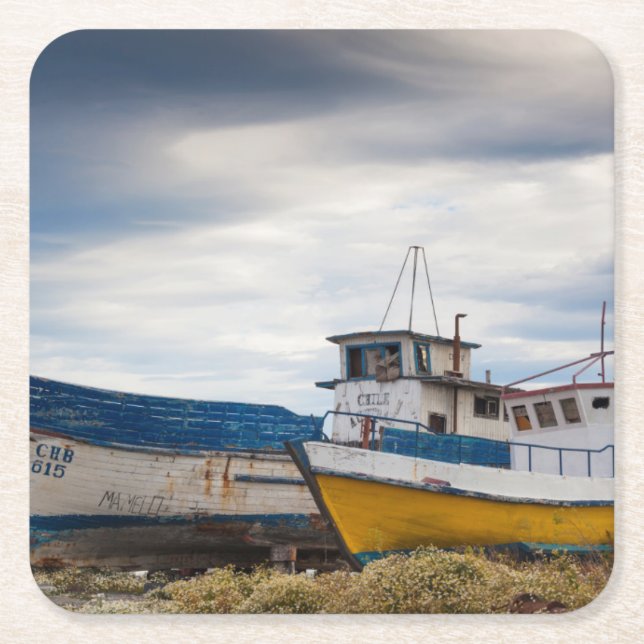 Posavasos Cuadrado De Papel  Barcos de pesca (Anverso)