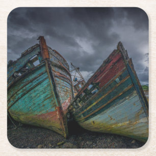 Posavasos Cuadrado De Papel Barcos de pesca viejos