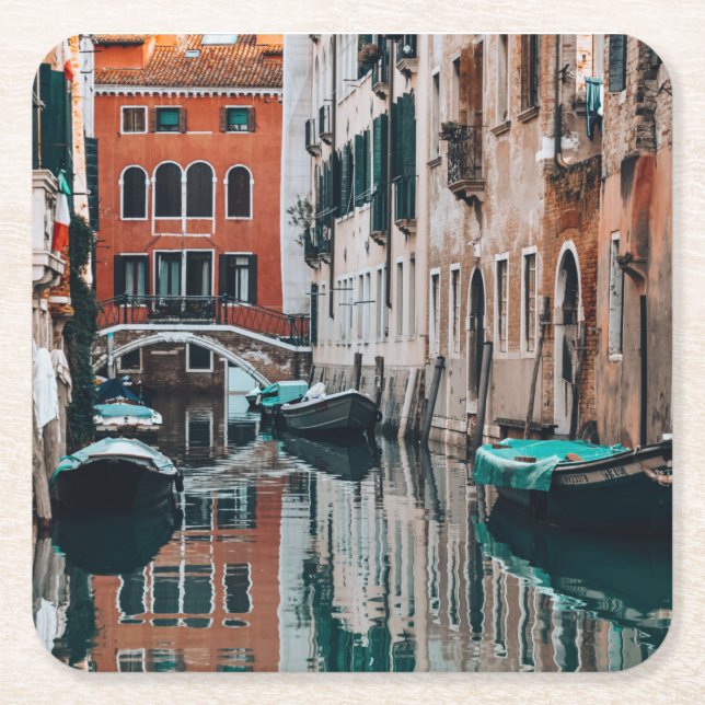 Posavasos Cuadrado De Papel Barcos de Venecia (Anverso)