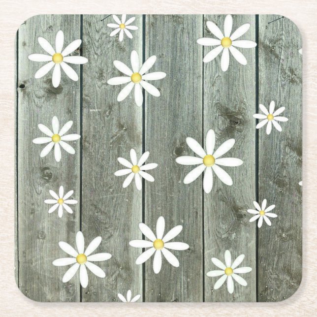 Posavasos Cuadrado De Papel Barn Board Daisy Flower (Anverso)