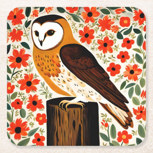 Posavasos Cuadrado De Papel Barn Owl (Anverso)