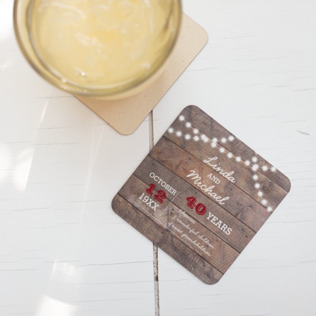 Posavasos Cuadrado De Papel Barnwood ilumina el aniversario personalizado de R (Subido por el creador)