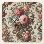 Posavasos Cuadrado De Papel Baroque Aberration – Gothic Victorian<br><div class="desc">Blush roses coil around snarling skull grotesques in Baroque Aberration,  where elegance tangles with a delirious hunger. Ornate scrolls cradle each bloom like a whispered dare,  hinting at secrets too decadent to confess.

A bouquet for those who love their beauty unhinged.</div>
