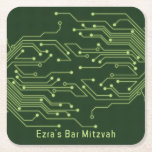 Posavasos Cuadrado De Papel Barra de la placa del circuito del ordenador verde<br><div class="desc">Monstruo de papel de la baranda del circuito de la computadora verde de la baranda de papel Mitzvah. Esta placa madre no tradicional de computadora o diseño inspirado en electrónica presenta circuitos como se vería en una placa de circuito electrónico y fuentes de computadora digitales. Los colores son diferentes en...</div>