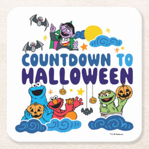 Posavasos Cuadrado De Papel Barrio Sésamo   Cuenta regresiva para Halloween