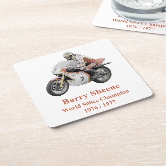 Posavasos Cuadrado De Papel Barry Sheene 2, la versión tintada a mano (En perspectiva)