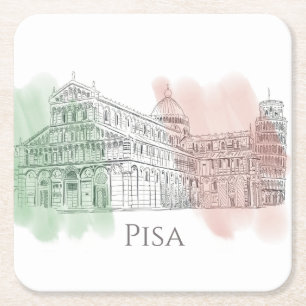 Posavasos Cuadrado De Papel Basílica de Pisa Italia y colores de la bandera de